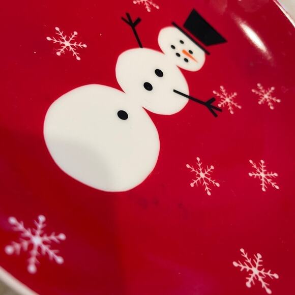 Crate & Barrel snowman plate Red 8-1/2” Christmas - Picture 2 of 7